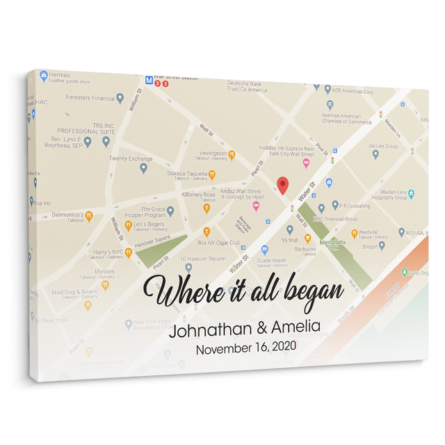 Where It All Began Custom Map Print Canvas