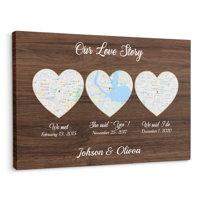 Our Love Story We Met She Said Yes We Said I Do Wood Background Canvas