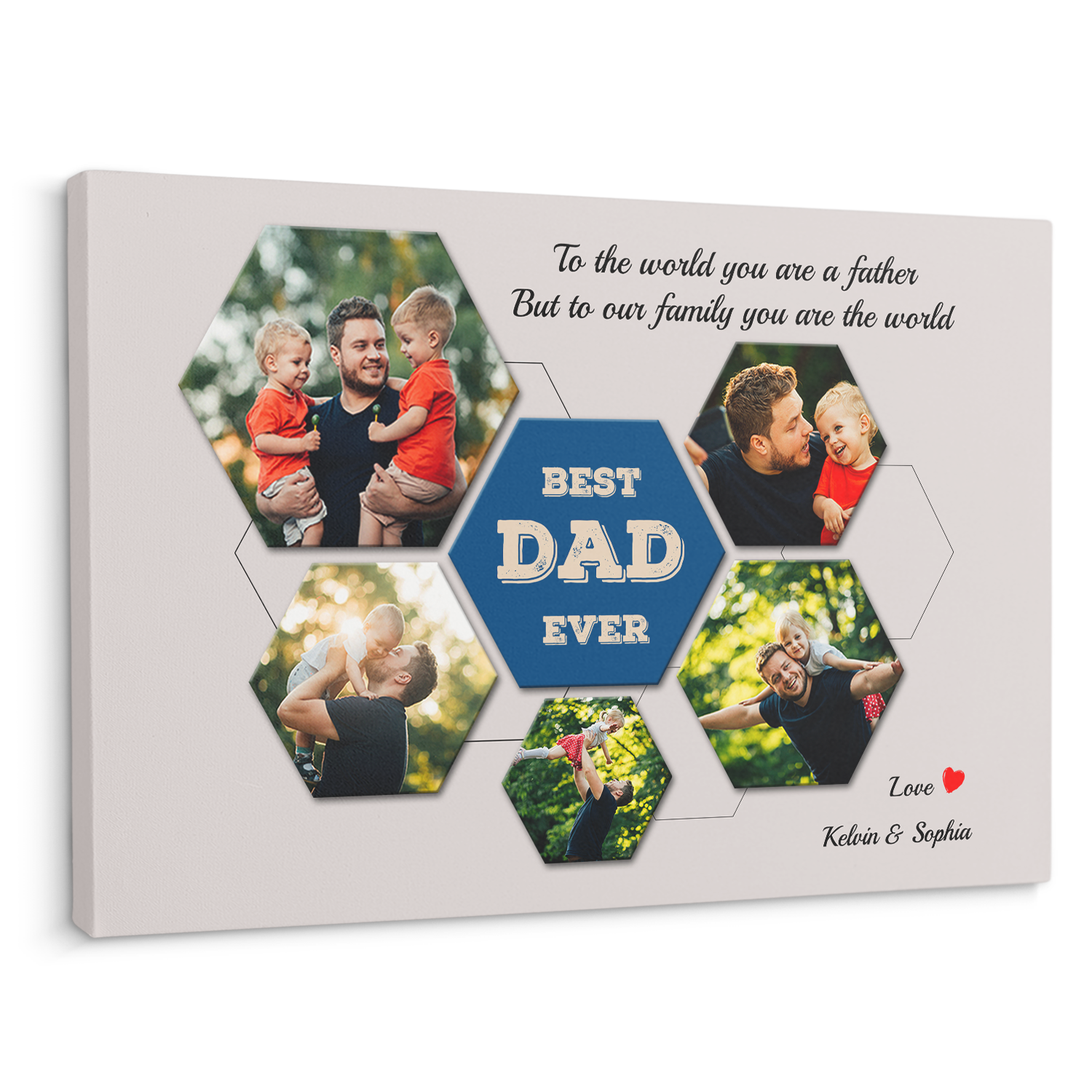 Best Dad Ever Custom Photo Collage - Customizable Light Grey Background Canvas