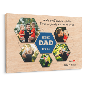 Best Dad Ever Custom Photo Collage - Customizable Light Wood Background Canvas