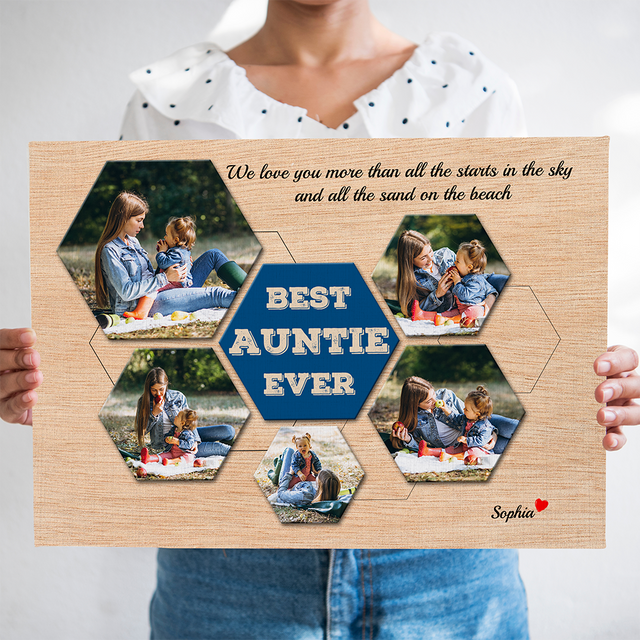 Best Auntie Ever Custom Photo - Personalized Light Wood Background Canvas