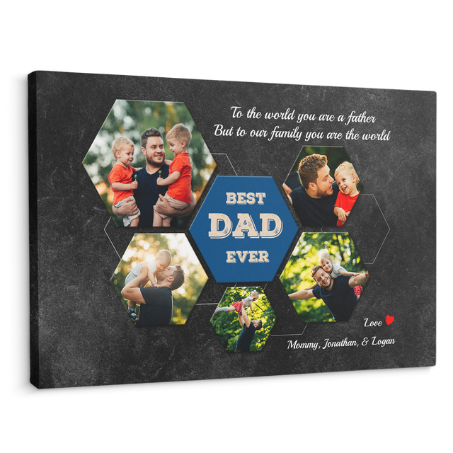 Best Dad Ever Custom Photo Collage - Customizable Black Wall Background Canvas