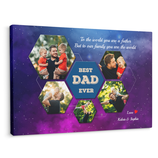 Best Dad Ever Custom Photo Collage - Customizable Navy Background Canvas