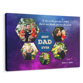 Best Dad Ever Custom Photo Collage - Customizable Galaxy Background Canvas