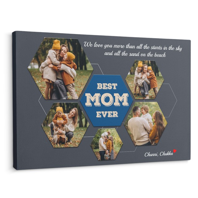 Best Mom Ever Custom Photo Collage - Customizable Navy Vintage Background Canvas