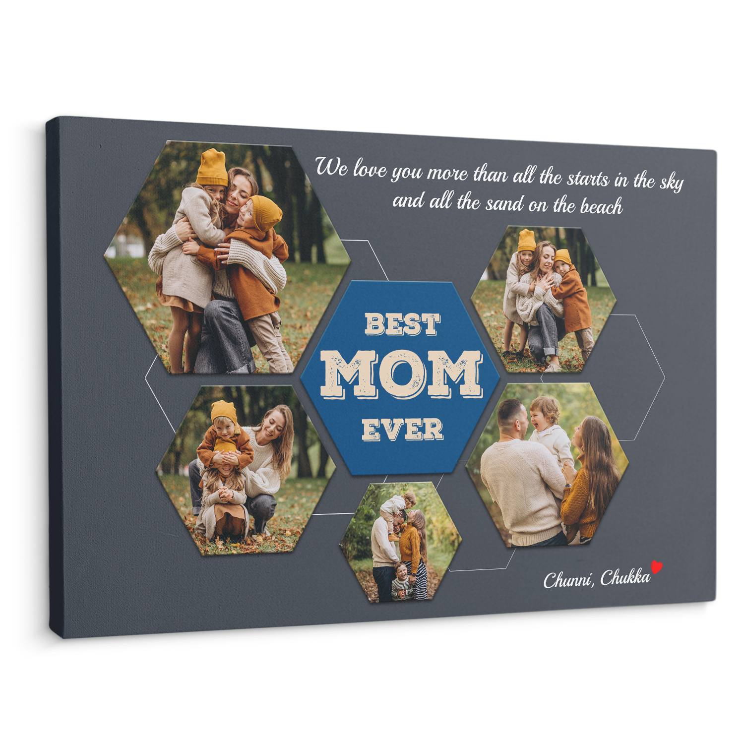 Best Mom Ever Custom Photo Collage - Customizable Navy Vintage Background Canvas