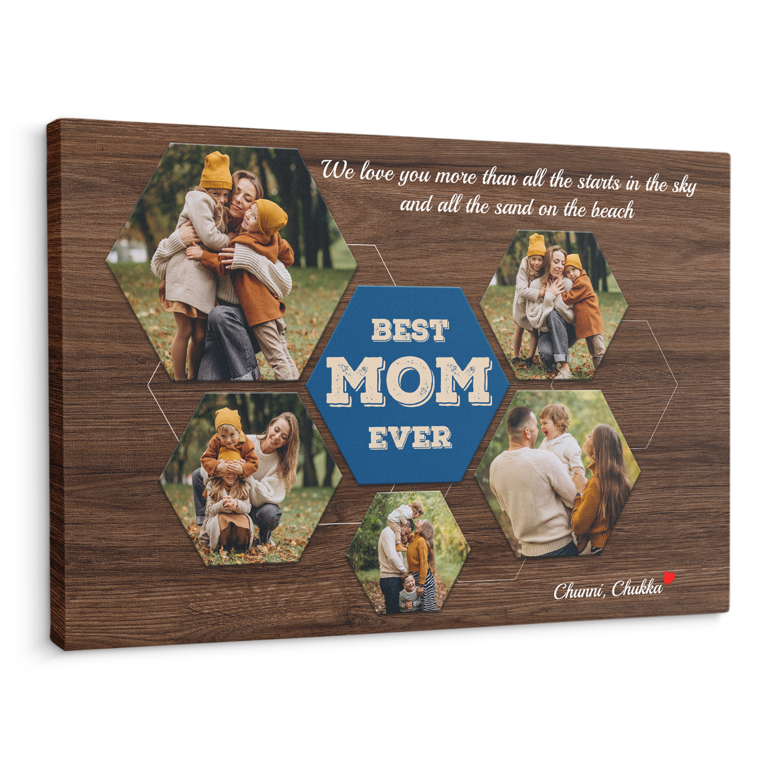 Best Mom Ever Custom Photo Collage - Customizable Dark Wood Background Canvas