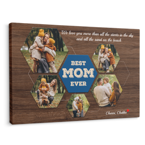 Best Mom Ever Custom Photo Collage - Customizable Dark Wood Background Canvas