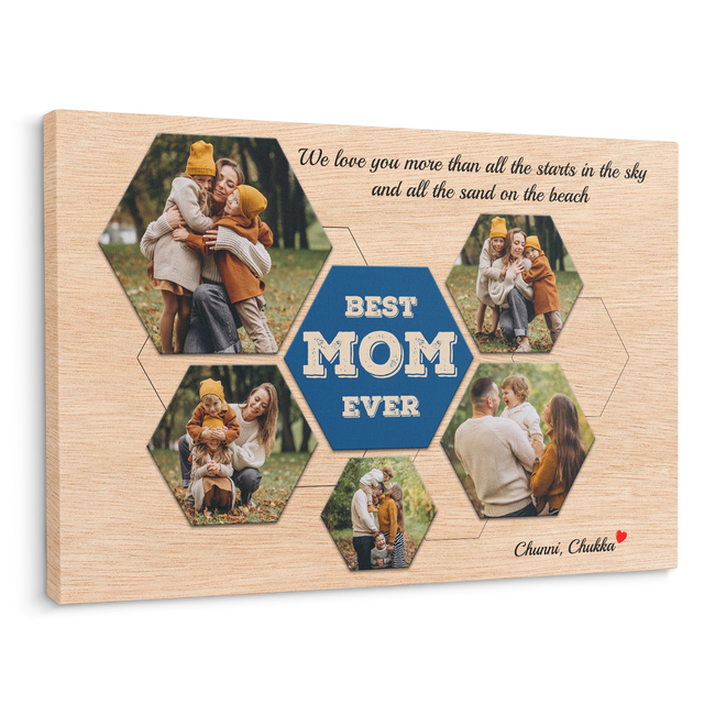 Best Mom Ever Custom Photo Collage - Customizable Light Wood Background Canvas