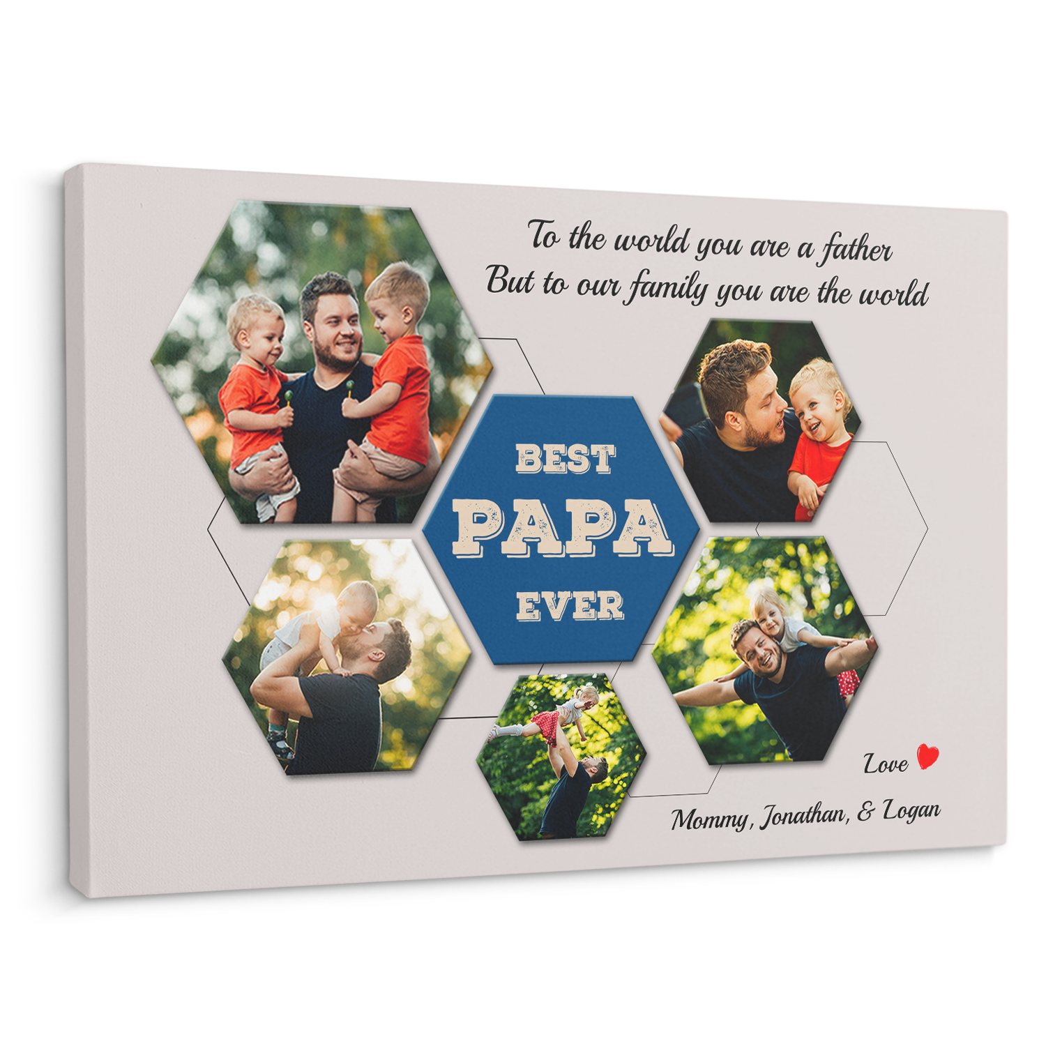 Best PAPA Ever Custom Photo Collage - Customizable Light Grey Background Canvas