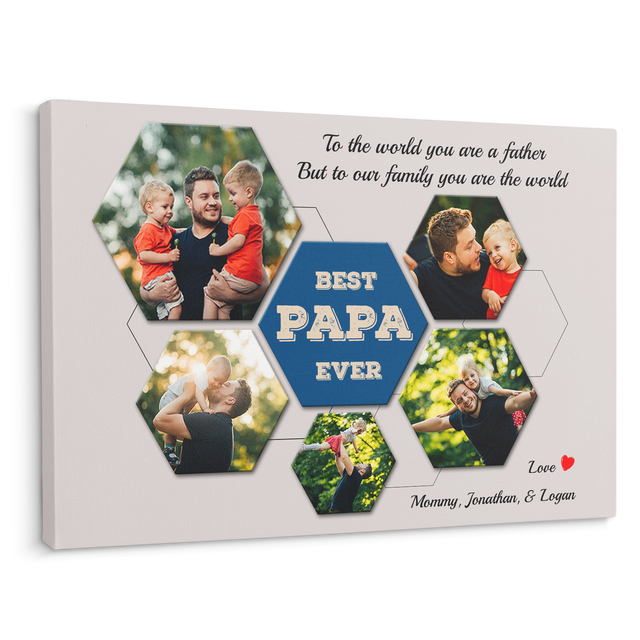 Best PAPA Ever Custom Photo Collage - Customizable Light Grey Background Canvas