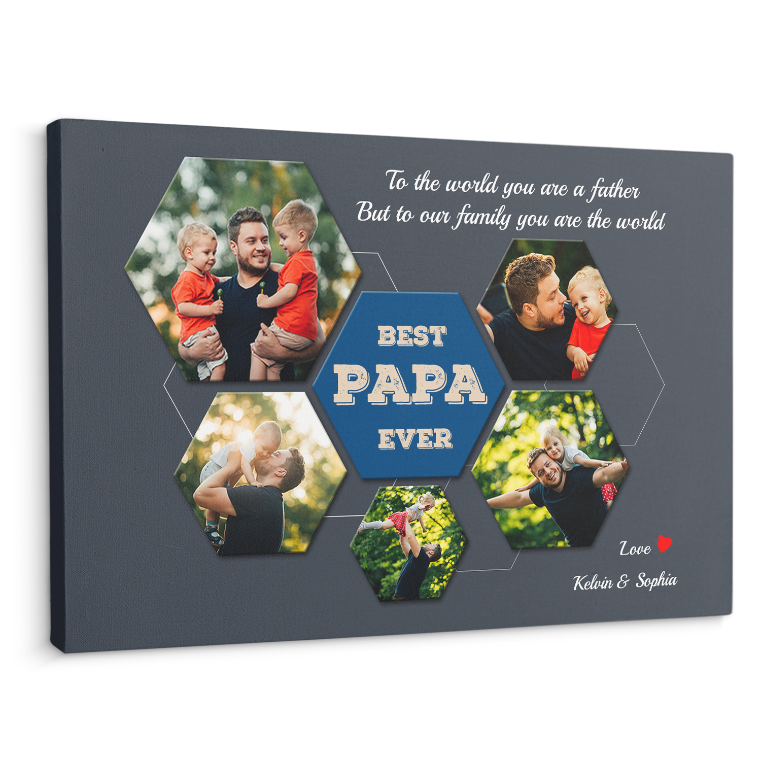 Best PAPA Ever Custom Photo Collage - Customizable Navy Vintage Background Canvas