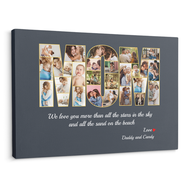 Mom Custom Photo Collage, Customizable Name And Text Canvas Wall Art