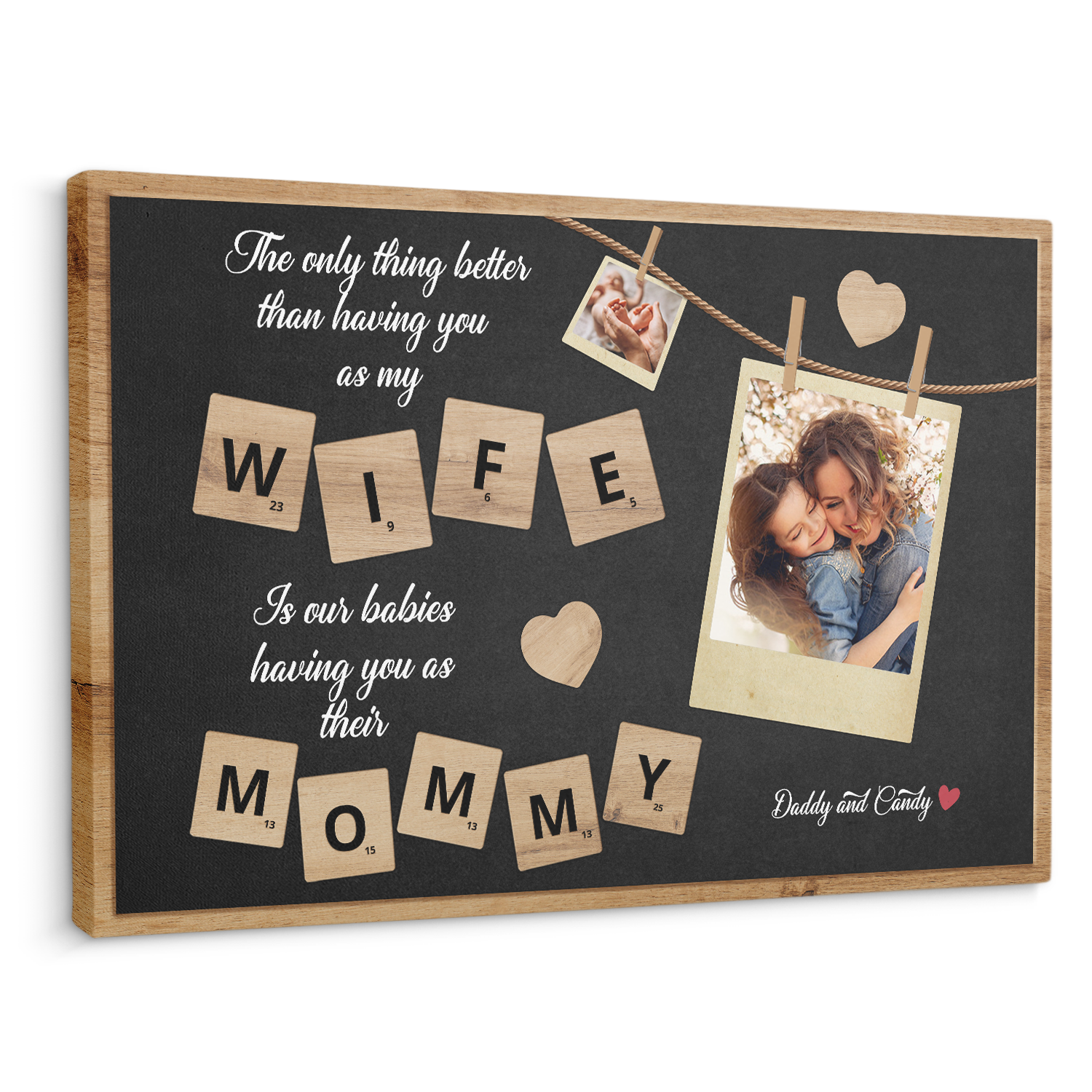 Wife And Mommy Custom Photo Collage, Customizable Name Canvas Wall Art