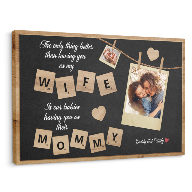 Wife And Mommy Custom Photo Collage, Customizable Name Canvas Wall Art