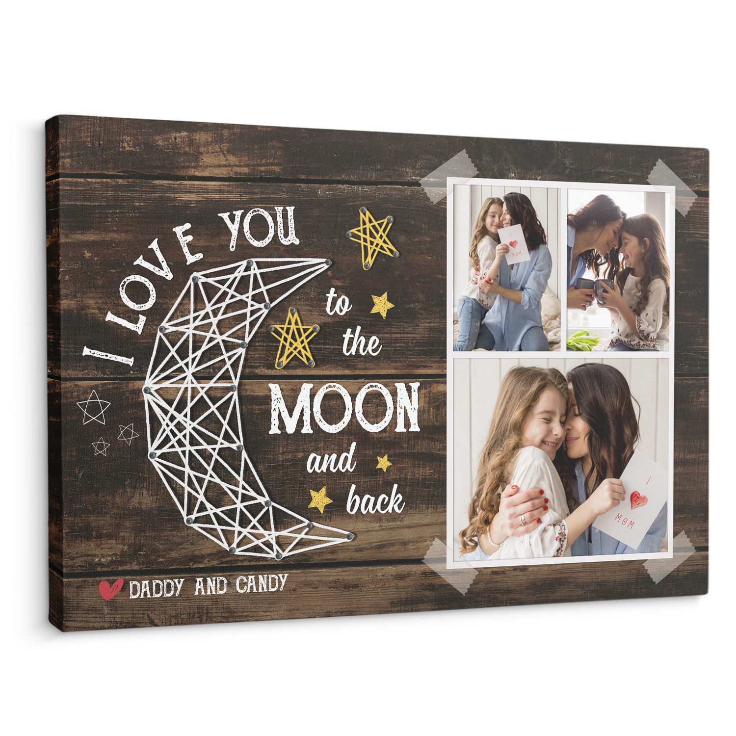 I Love You To The Moon And Back, Custom Photo, Customizable Name Canvas Wall Art