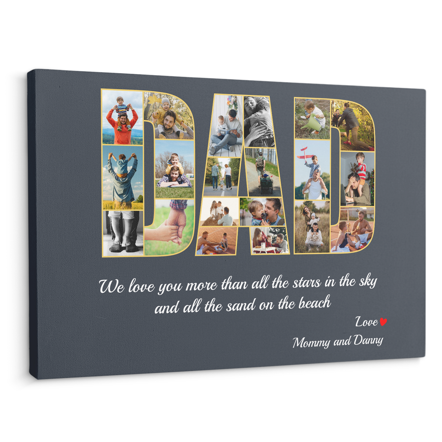 Dad Custom Photo Collage, 20 Pictures, Customizable Name And Text Canvas Wall Art
