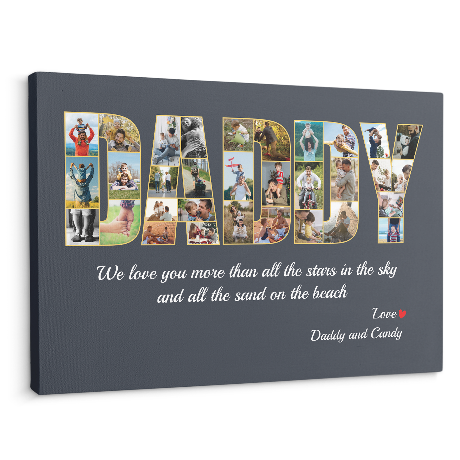Daddy Custom Photo Collage, 32 Pictures, Customizable Name And Text Canvas Wall Art