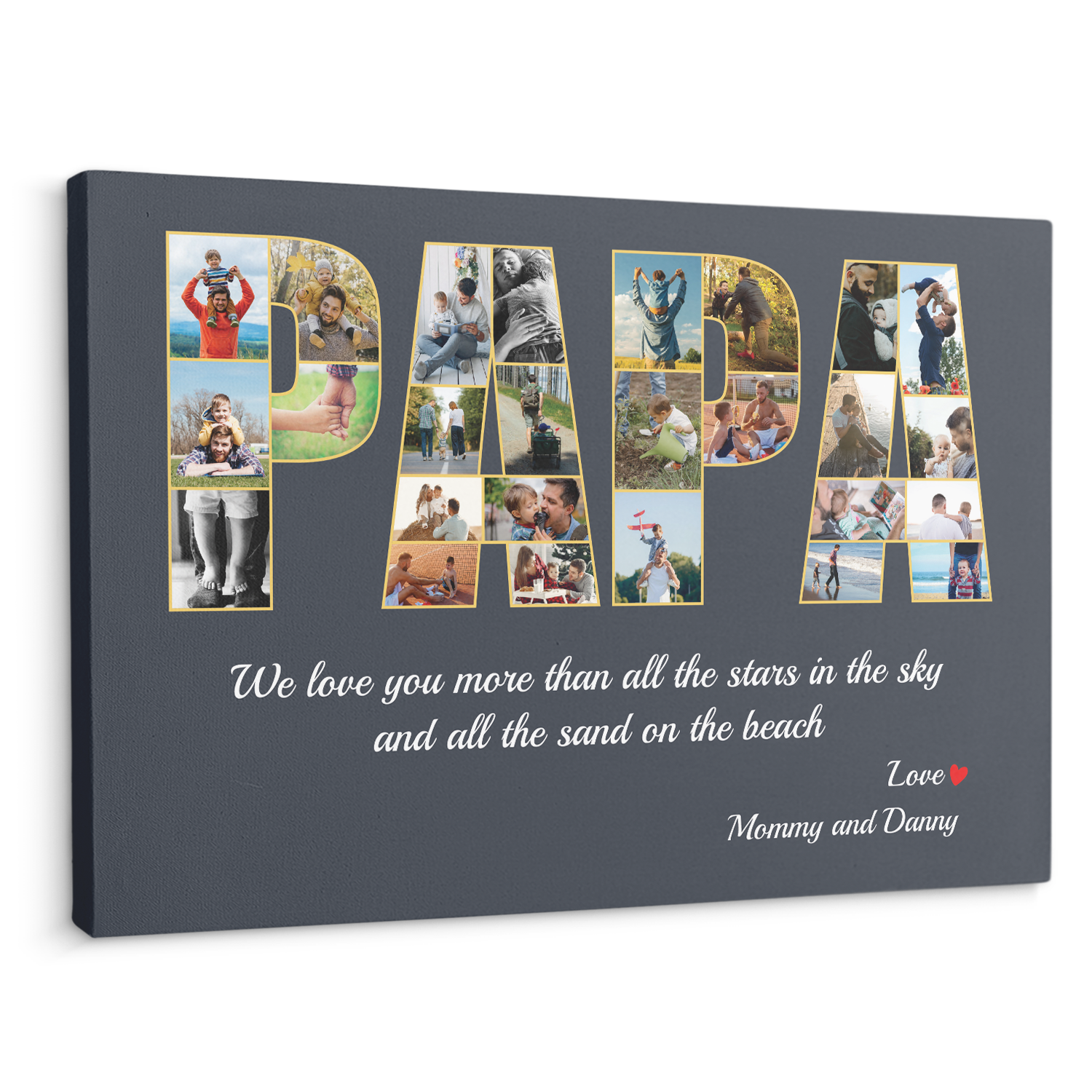 Papa Custom Photo Collage, 26 Pictures, Customizable Name And Text Canvas Wall Art