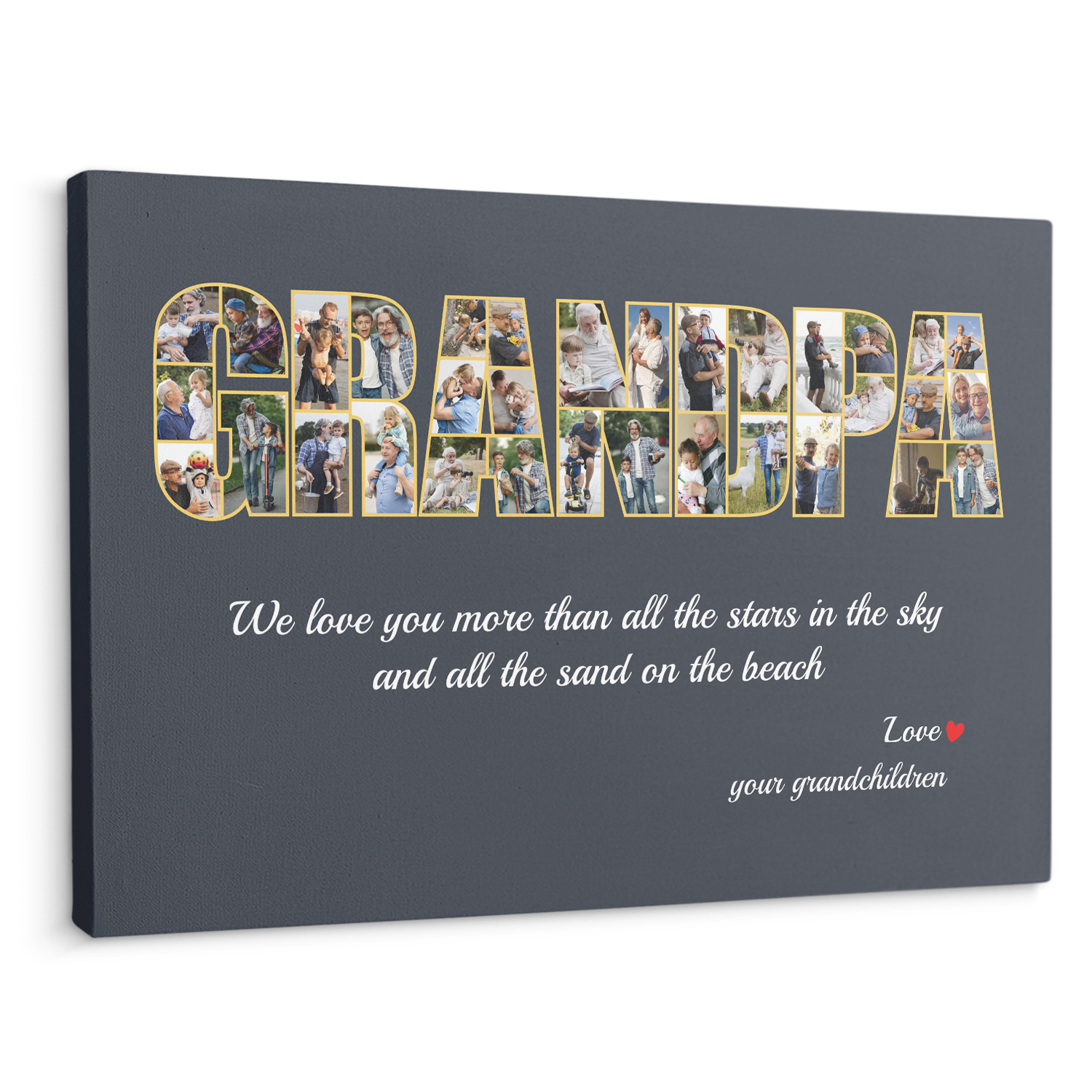 Grandpa Custom Photo Collage, 33 Pictures, Customizable Name And Text Canvas Wall Art