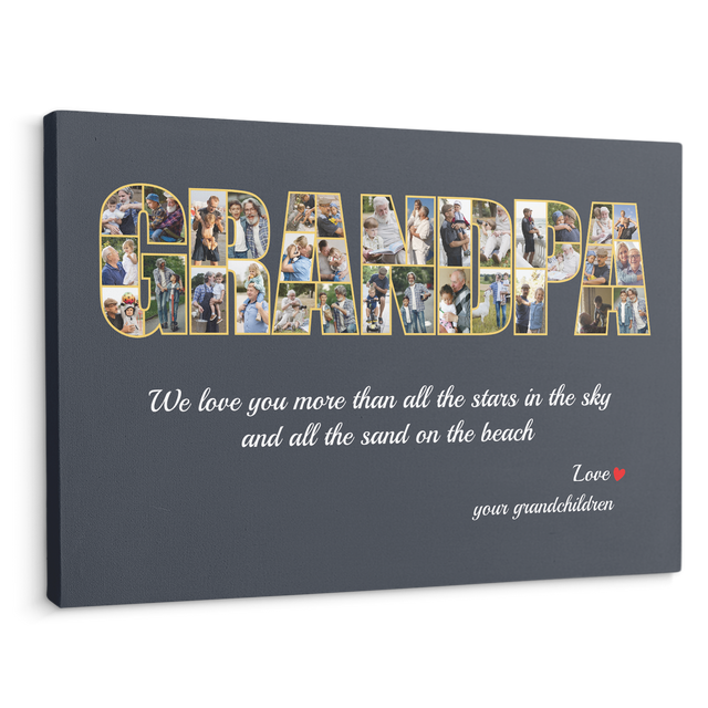 Grandpa Custom Photo Collage, 33 Pictures, Customizable Name And Text Canvas Wall Art