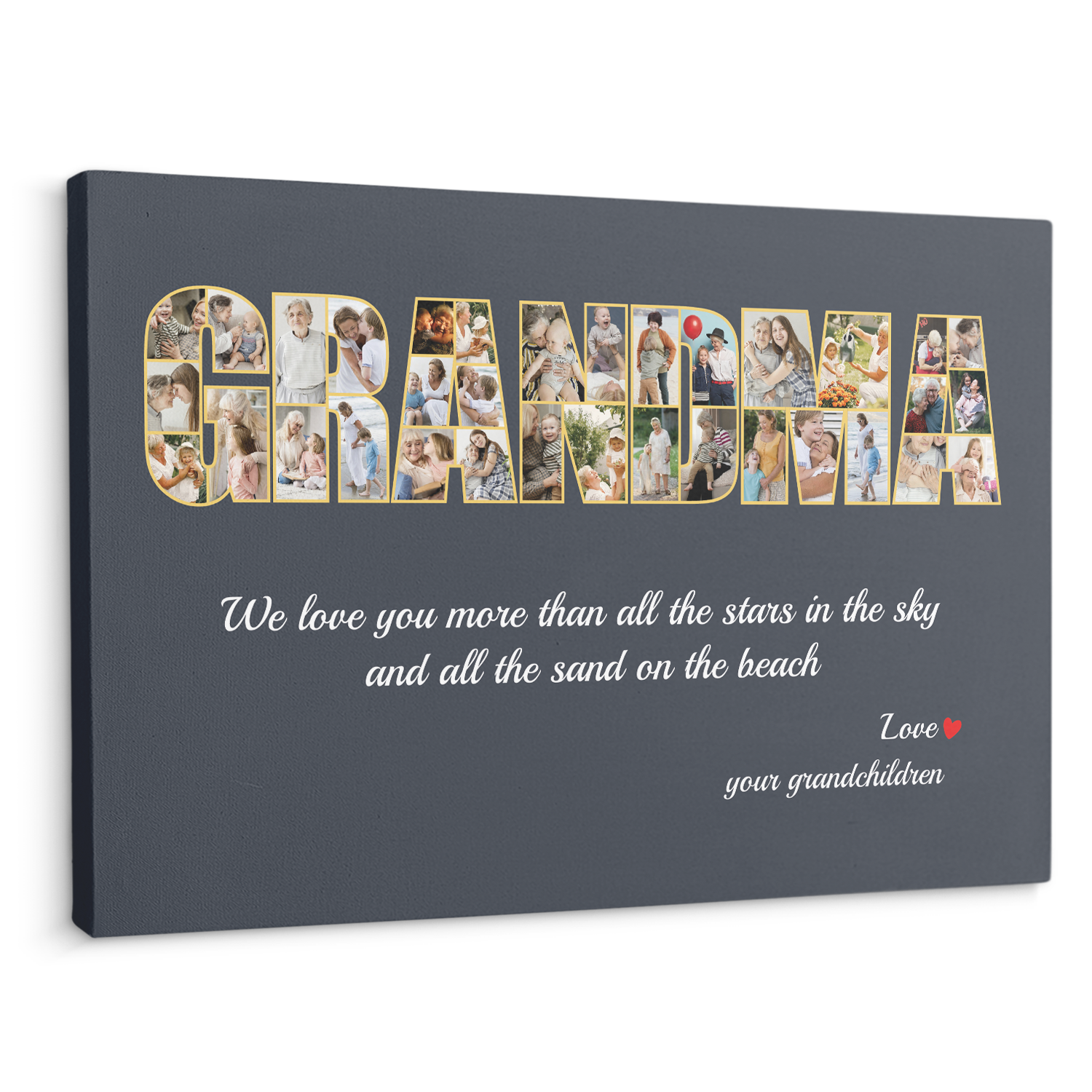 Grandma Custom Photo Collage, 34 Pictures, Customizable Name And Text Canvas Wall Art