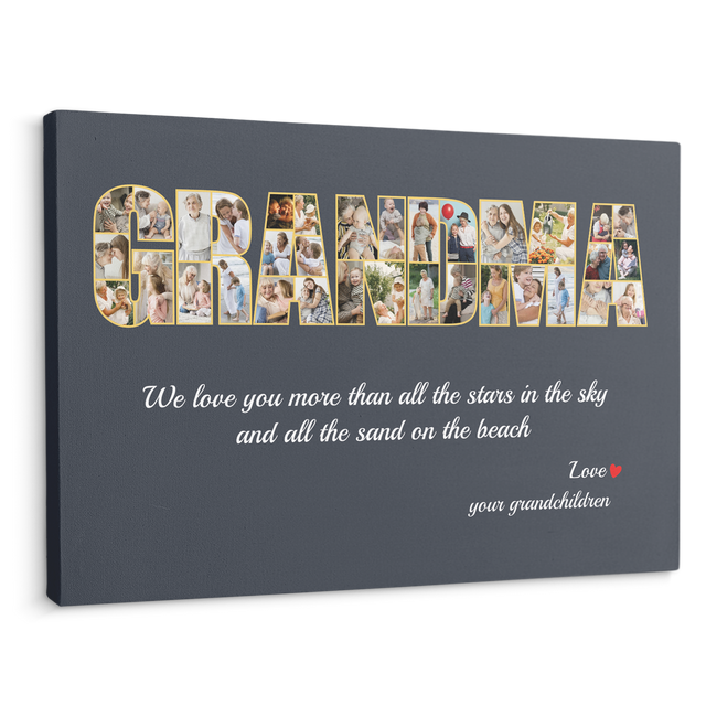 Grandma Custom Photo Collage, 34 Pictures, Customizable Name And Text Canvas Wall Art