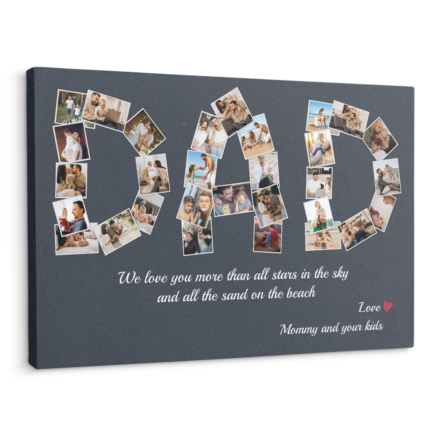 Dad Custom Photo Collage, 30 Pictures, Customizable Name And Text Canvas Wall Art