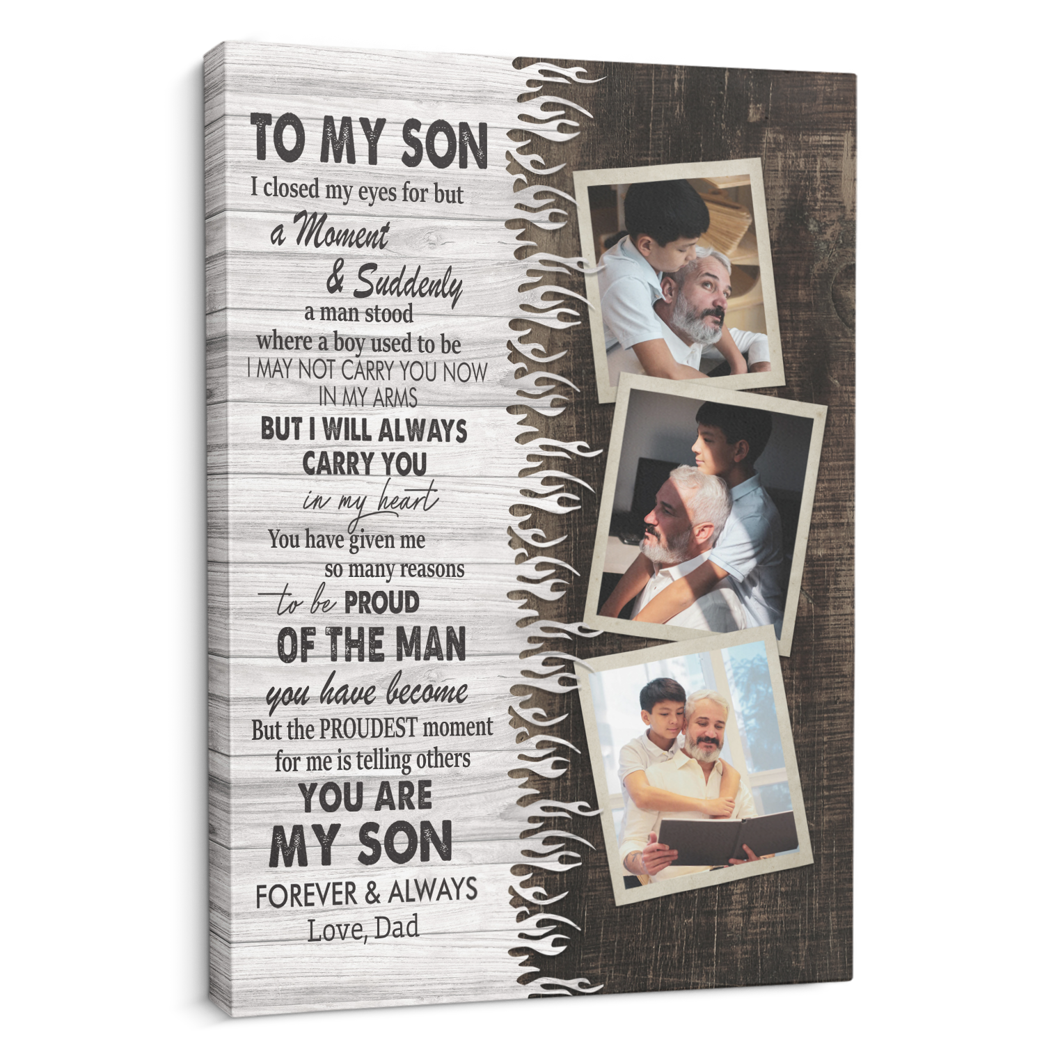 To My Son, You Are My Son Forever And Always, Custom Photo And Name Canvas Wall Art
