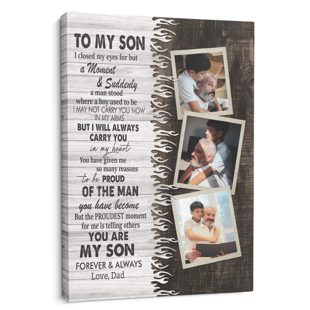 To My Son, You Are My Son Forever And Always, Custom Photo And Name Canvas Wall Art