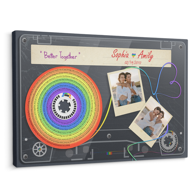 Custom Song Lyrics, Upload Photo And Customizable Text Cassette Tape, Rainbow Art, LGBT Canvas Wall Art