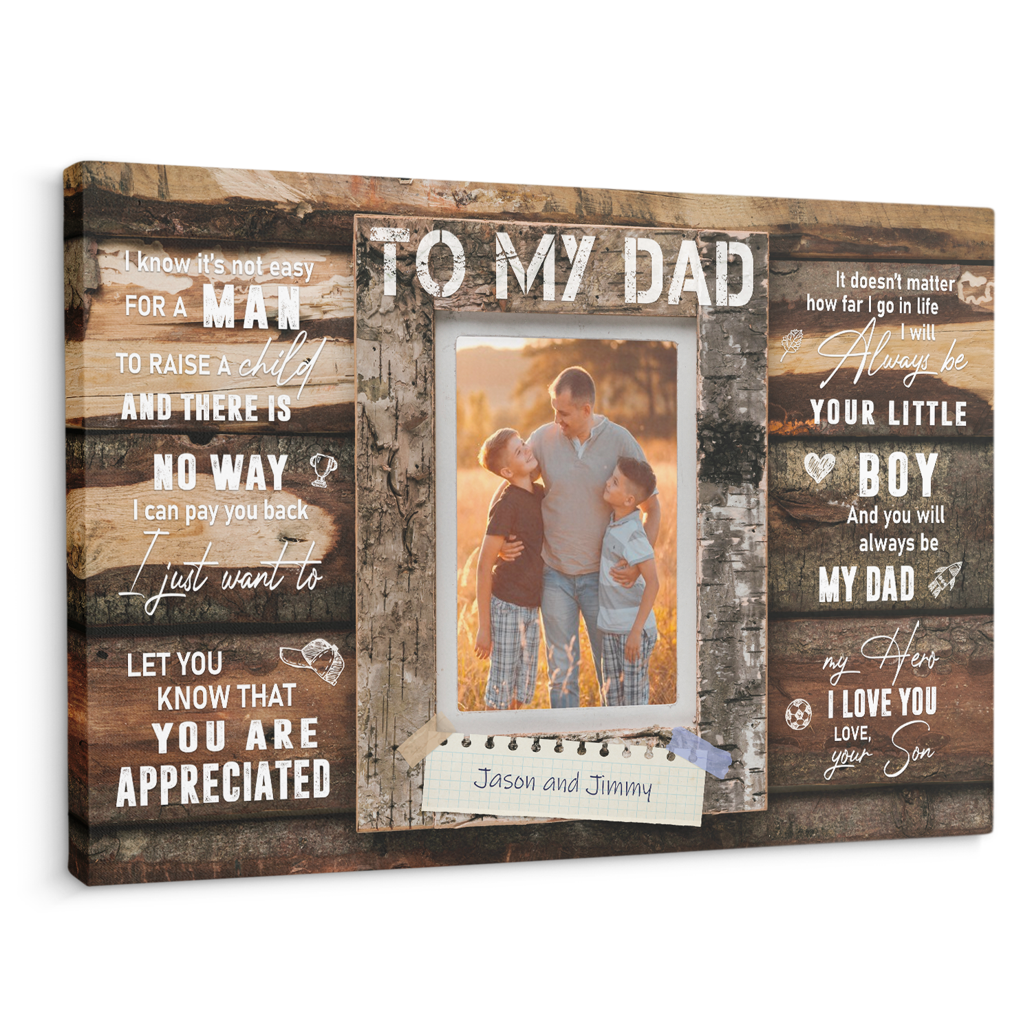 Custom Photo And Text, Gift For Dad, Canvas Wall Art