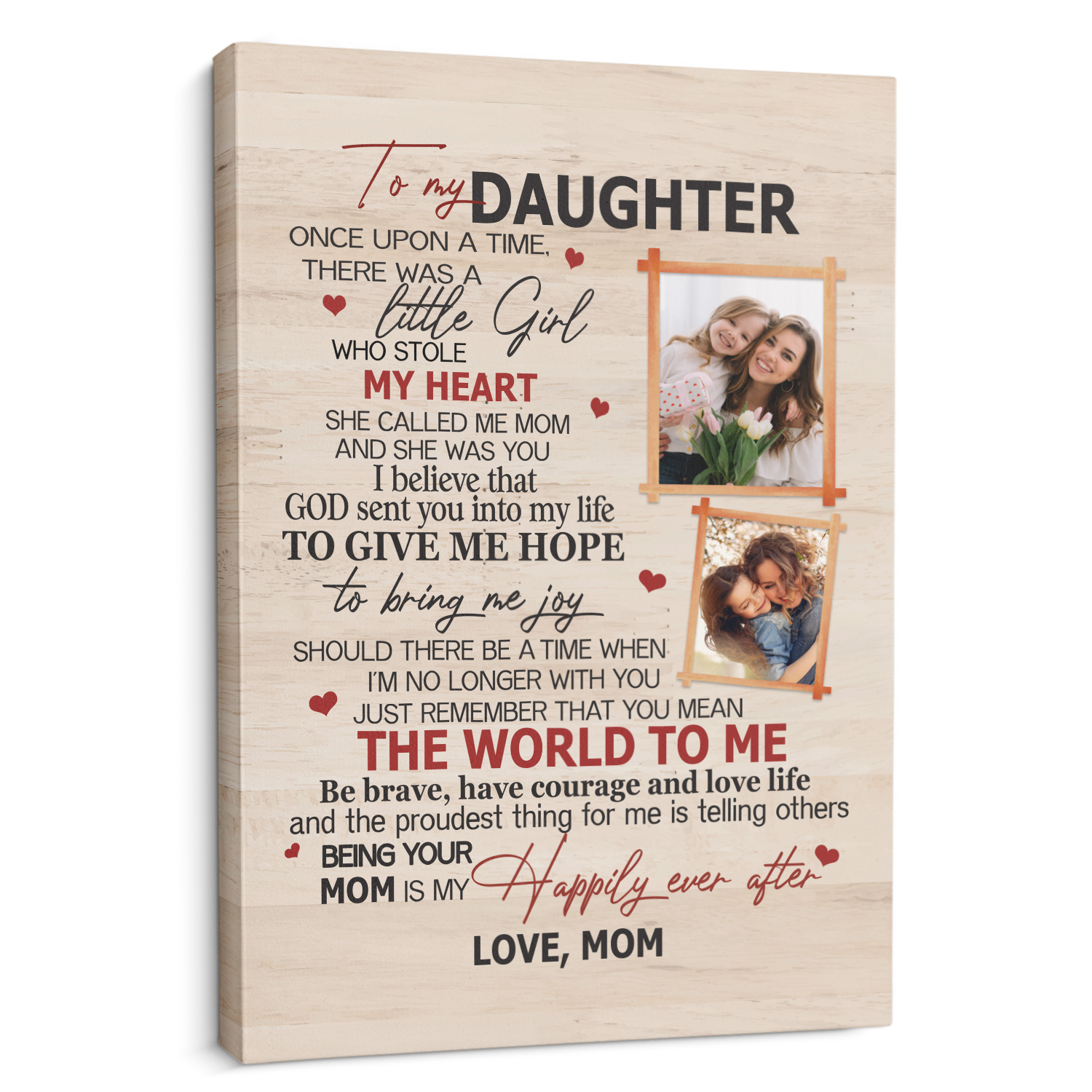 To My Daughter, God Send You Into My Life, Custom Photo Canvas Art Print