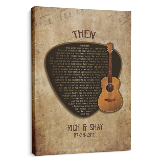 Custom Song Lyrics, Customizable Name And Date, Guitar Pick, Canvas Wall Art