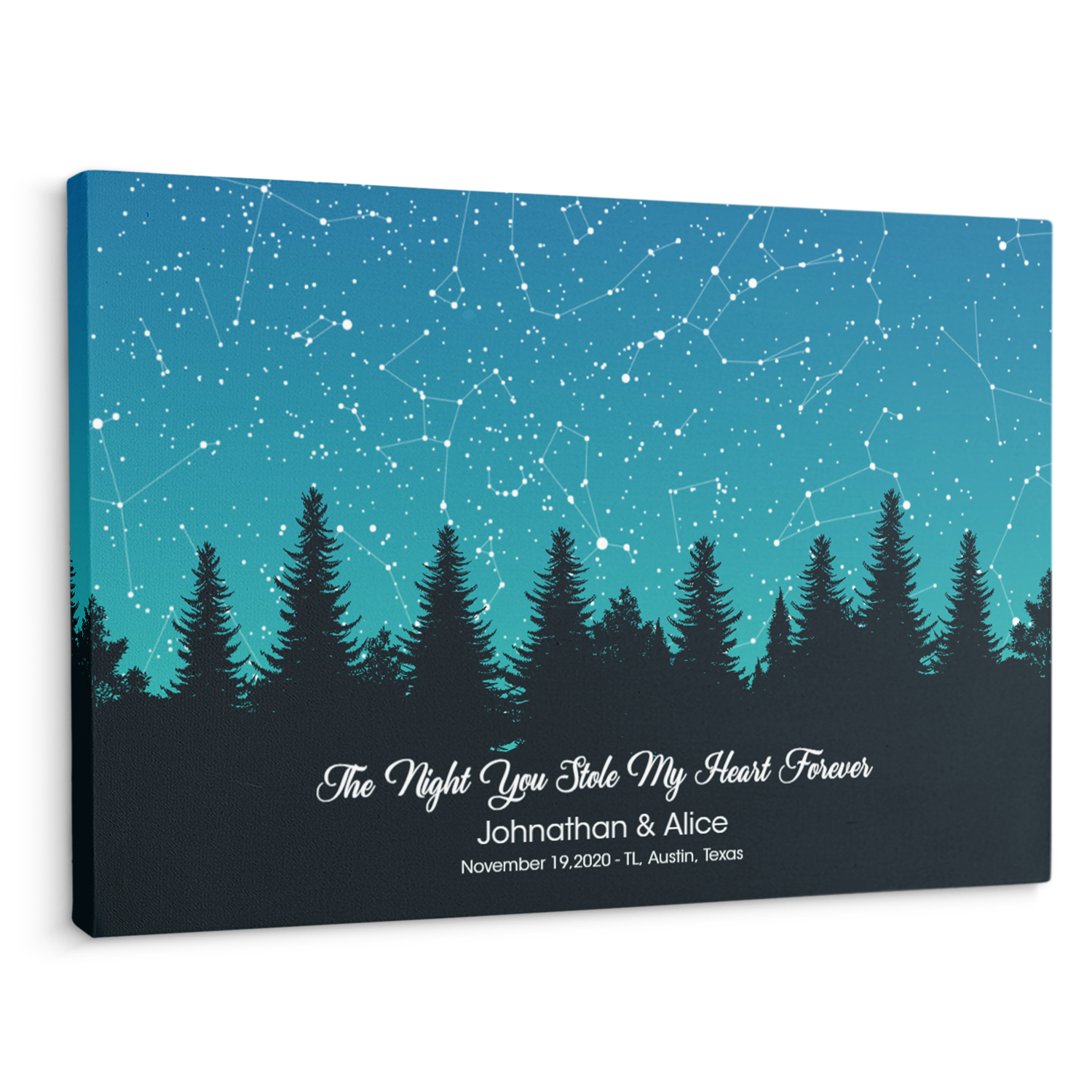 Custom Star Map By Date And Location, Customizable Text Blue Sky Background Canvas