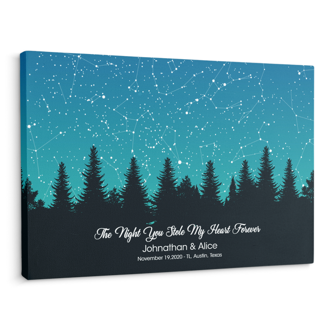 Custom Star Map By Date And Location, Customizable Text Blue Sky Background Canvas