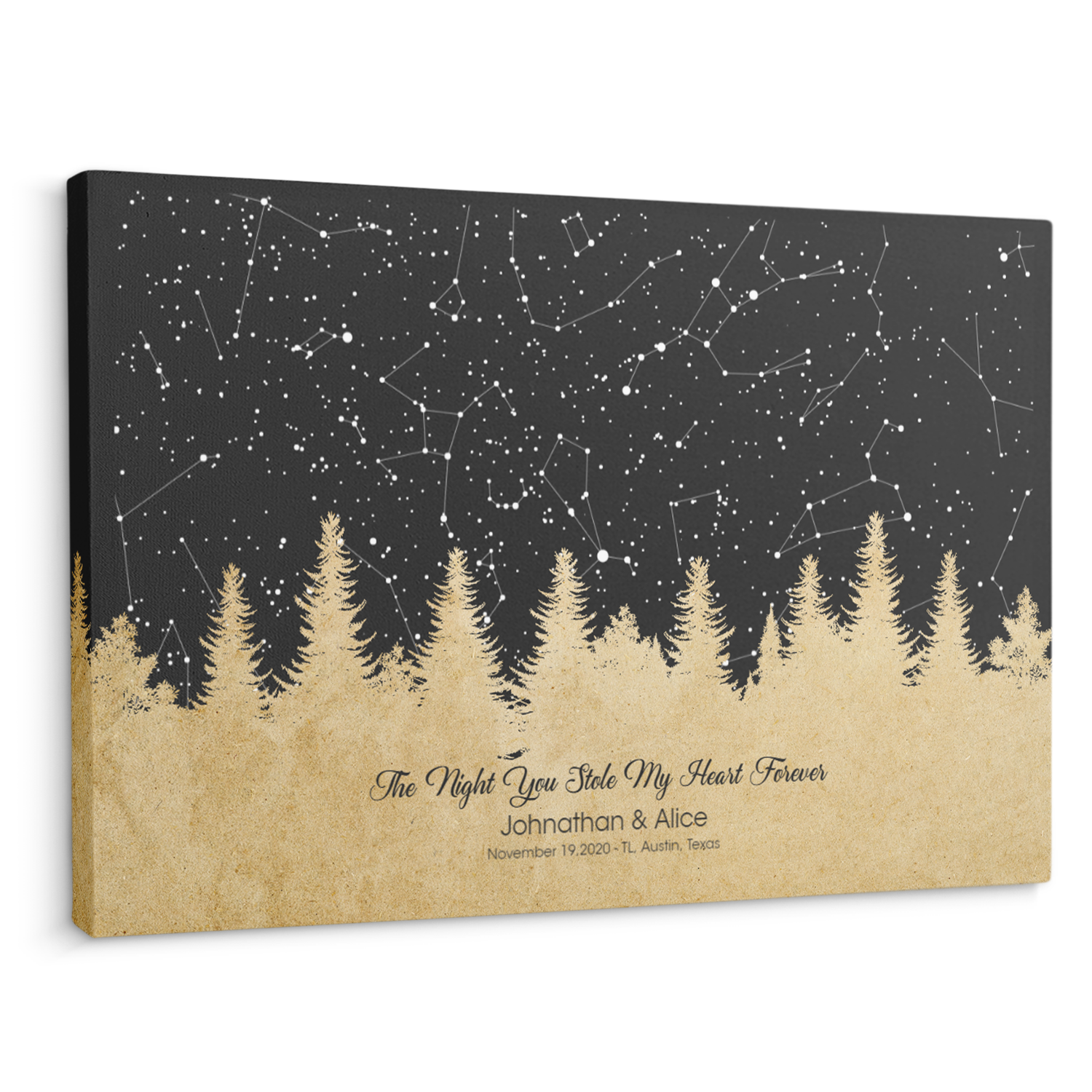 Custom Star Map By Date And Location, Customizable Text Canvas