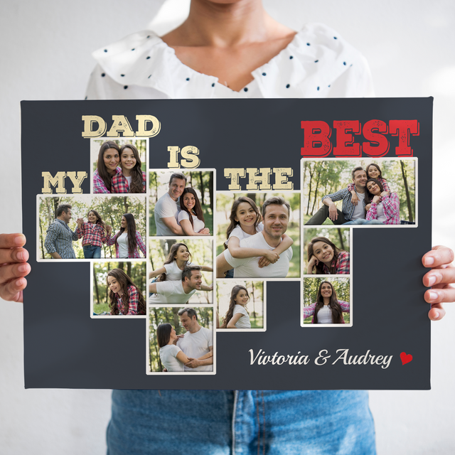 My Dad is the Best Custom Photo - Personalized Navy Vintage Background Canvas