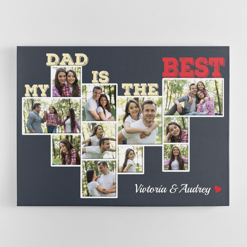 My Dad is the Best Custom Photo - Personalized Navy Vintage Background Canvas