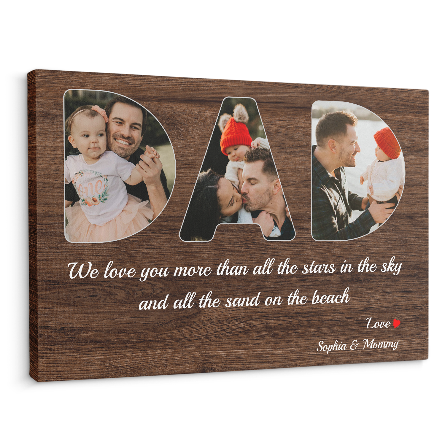 Dad Custom Photo - Customizable Dark Wood Background Canvas