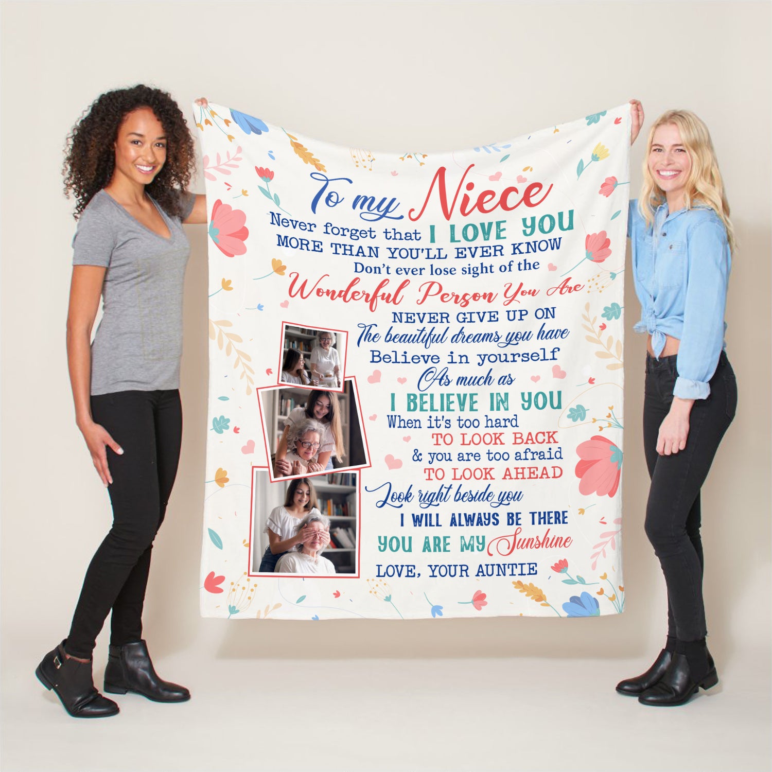 To My Niece, I Will Always Be There, You Are My Sunshine, Custom Photo Blanket