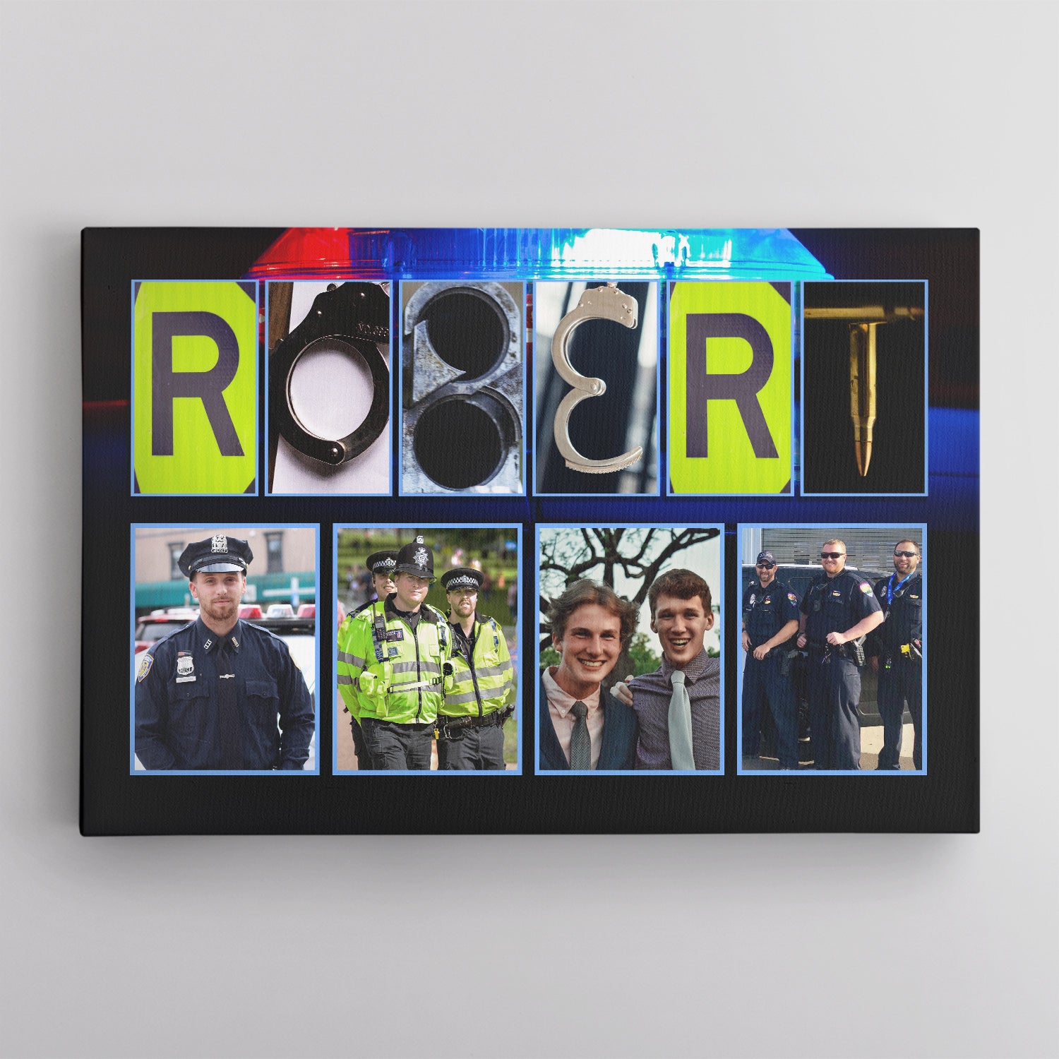 Custom Police Letter Name Art And Upload Photo, Canvas Wall Art