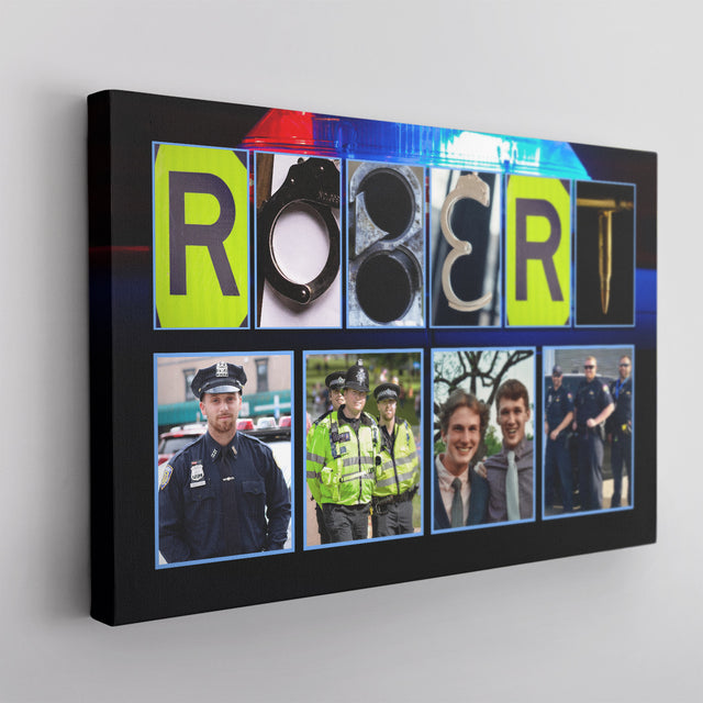 Custom Police Letter Name Art And Upload Photo, Canvas Wall Art
