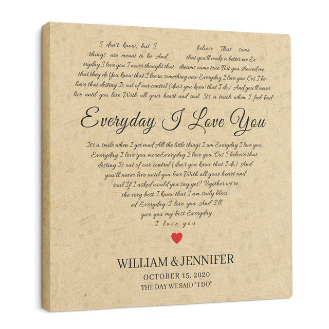 Custom Song Lyrics, Heart Shape, Square Canvas, Gift For Wedding