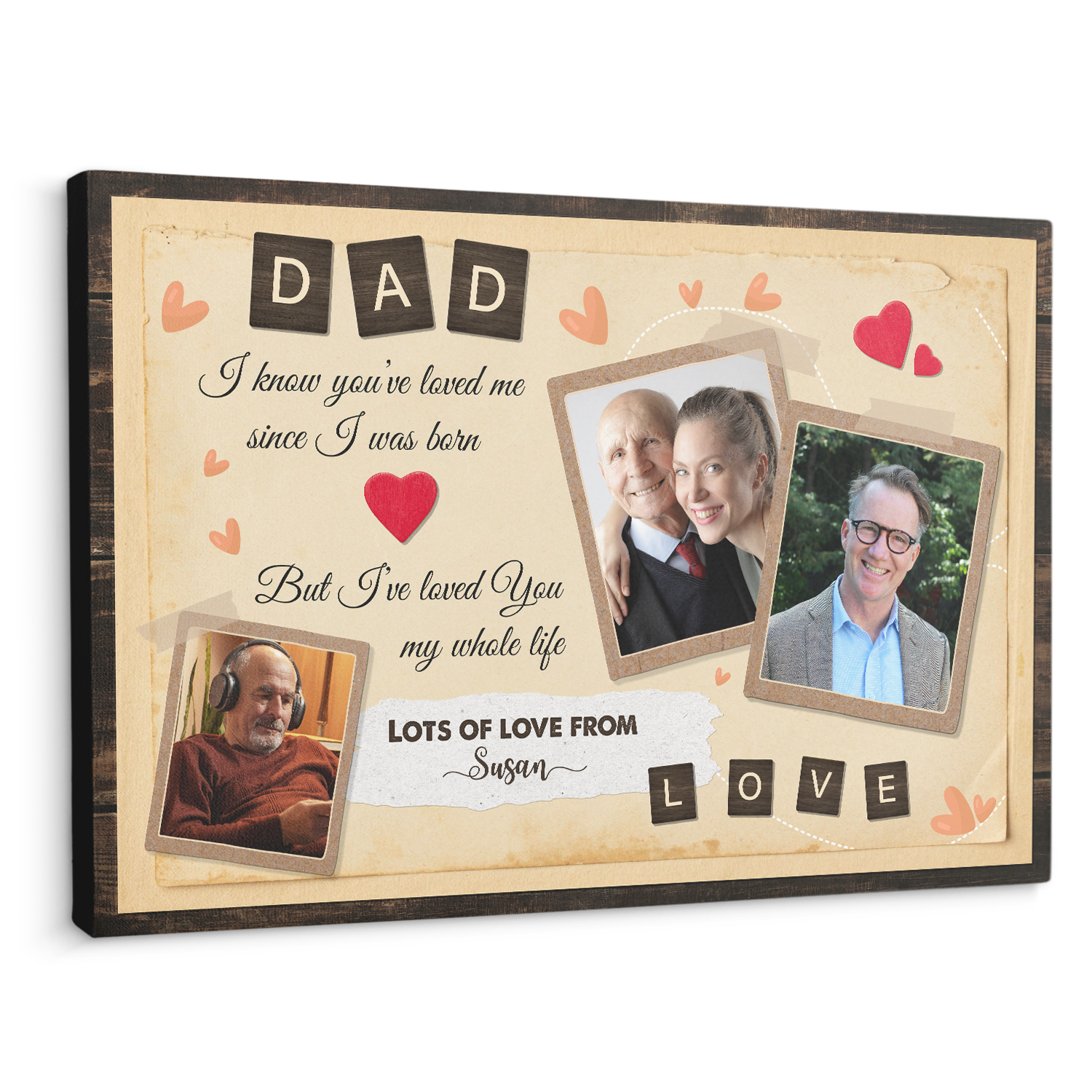 Dad, Always Love You, Custom Photo, Customizable Name And Text Canvas Wall Art