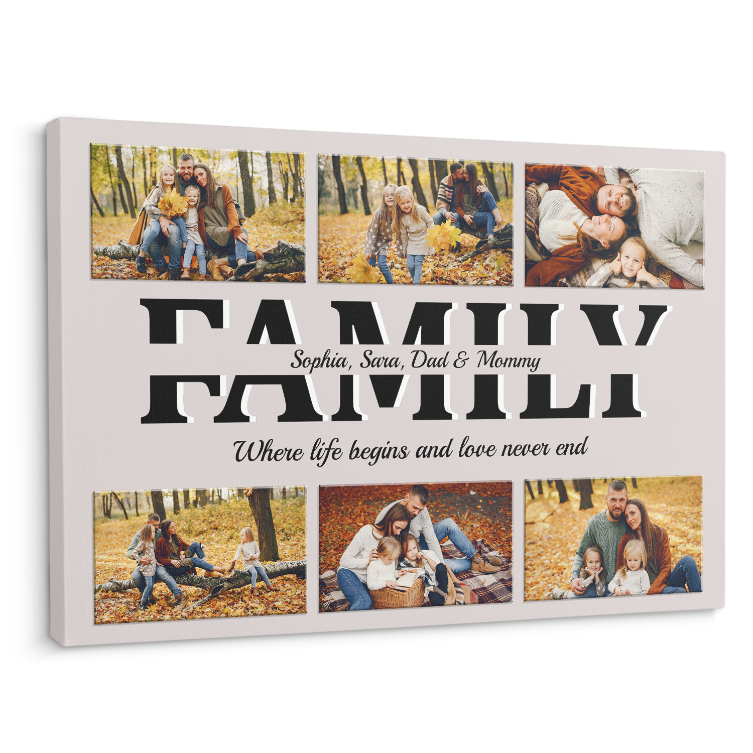 Family Custom Text and Photo - Customizable Light Grey Background Canvas