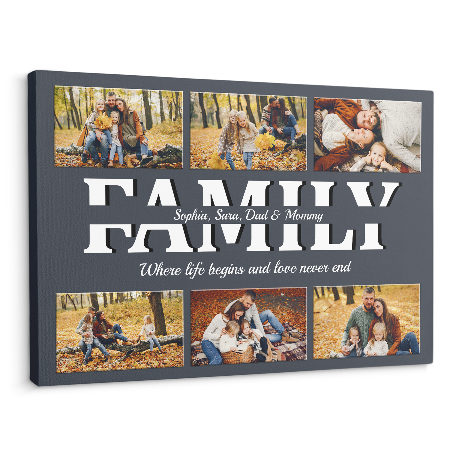 Family Custom Text and Photo - Customizable Navy Vintage Background Canvas