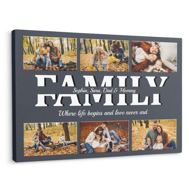Family Custom Text and Photo - Customizable Navy Vintage Background Canvas