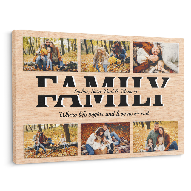 Family Custom Text and Photo - Customizable Light Wood Background Canvas