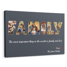 Family Custom Photo - Customizable Navy Vintage Background Canvas